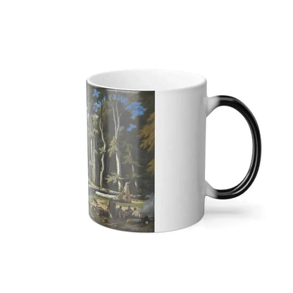 Gabriel Bouret (1817-1890) Travellers resting in a clearing - Oil on Canvas 1843 - Color Changing Mug 11oz - Go Mug Yourself