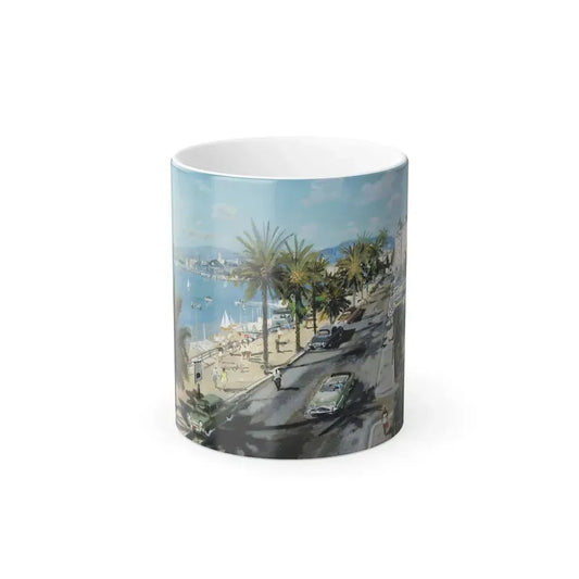 Gabriel Deschamps (1919-) Promenade des Anglais, Nice - Oil on canvas - Color Changing Mug 11oz 11oz - Go Mug Yourself