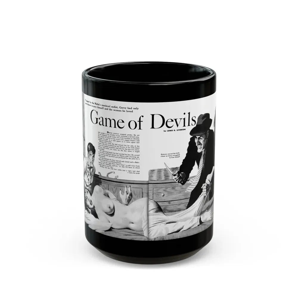 Game of Devils, Adam magazine, February 1961 - Black Coffee Mug 15oz - Go Mug Yourself