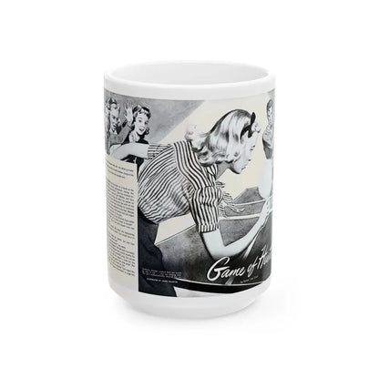 Game of Hearts, Miss America magazine, February 1946 - White Coffee Mug 15oz - Go Mug Yourself