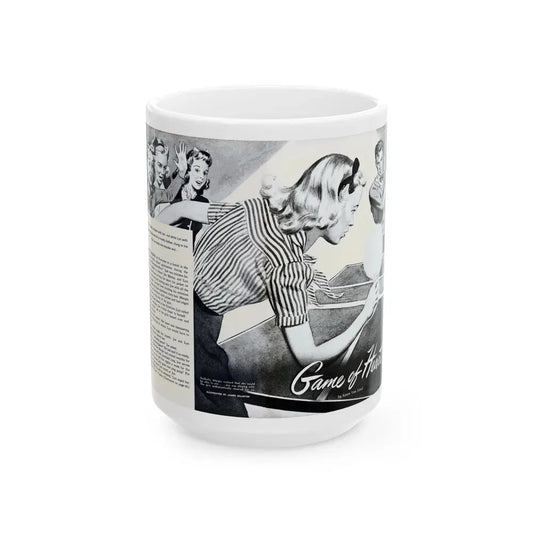 Game of Hearts, Miss America magazine, February 1946 - White Coffee Mug 15oz - Go Mug Yourself