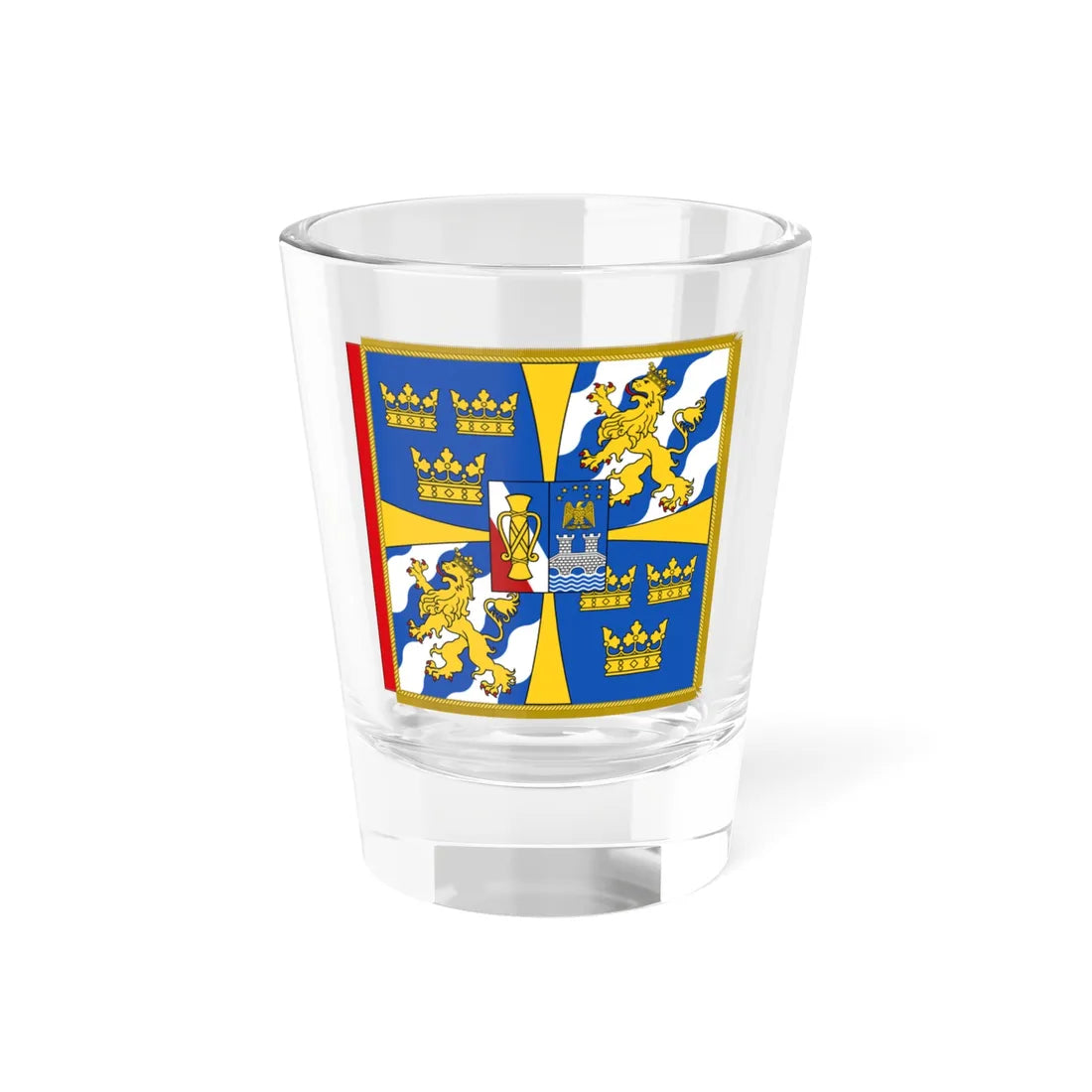 Garter Banner of the Swedish Monarch (Sweden) Shot Glass 1.5oz 1.5oz - Go Mug Yourself