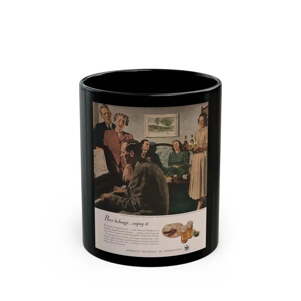 Gathered Around The Piano,  Look magazine, January 1949 - Black Coffee Mug 11oz - Go Mug Yourself