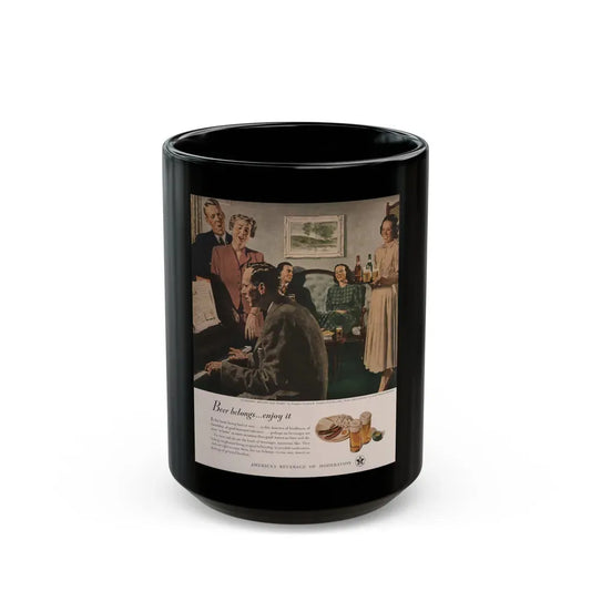 Gathered Around The Piano,  Look magazine, January 1949 - Black Coffee Mug 15oz - Go Mug Yourself