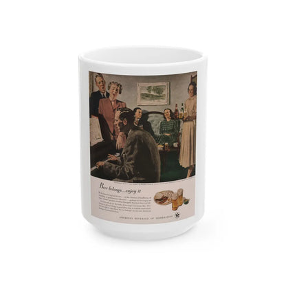 Gathered Around The Piano, Look magazine, January 1949 - White Coffee Mug-15oz-Go Mug Yourself