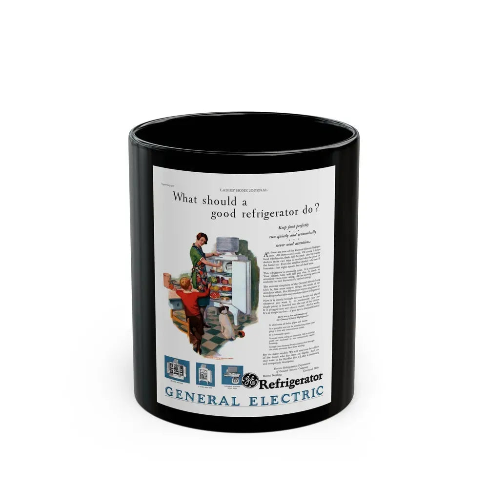 GE Refrigerator ad, Ladies' Home Journal, September 1927 - Black Coffee Mug 11oz - Go Mug Yourself
