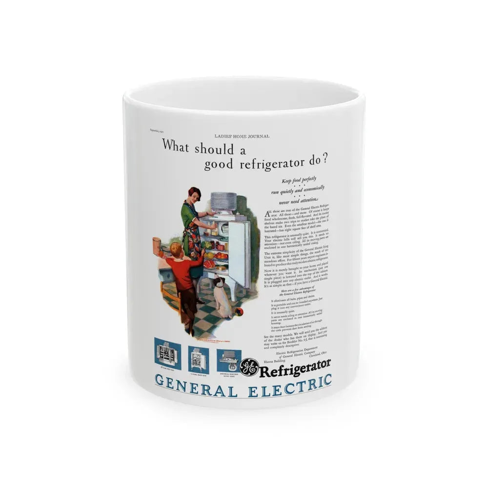 GE Refrigerator ad, Ladies' Home Journal, September 1927 - White Coffee Mug 11oz - Go Mug Yourself