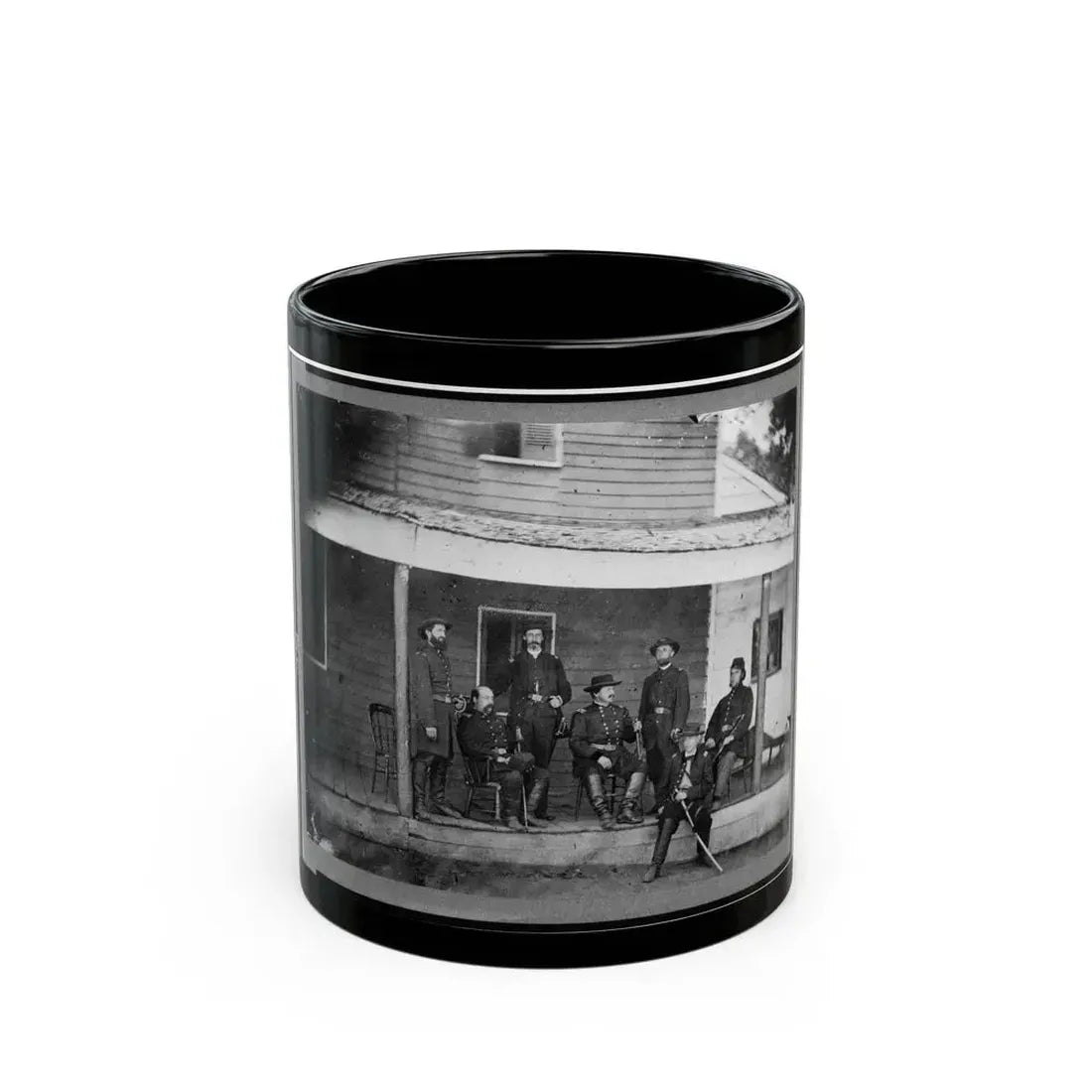 Gen. Alexander Mccook And Staff Posed On Porch Near Washington, D.C. (U.S. Civil War) Black Coffee Mug 11oz - Go Mug Yourself