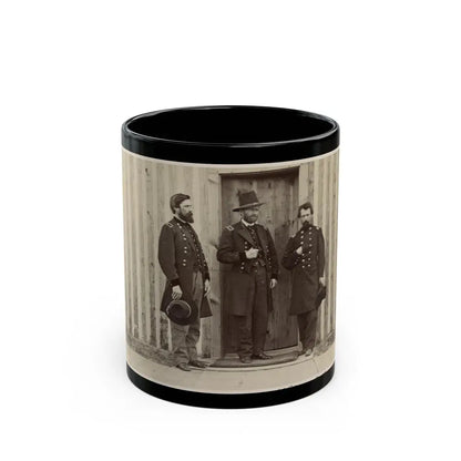 Gen. John A. Rawlins, Left, Gen. U.S. Grant, Center, And An Unidentified Officer (U.S. Civil War) Black Coffee Mug 11oz - Go Mug Yourself