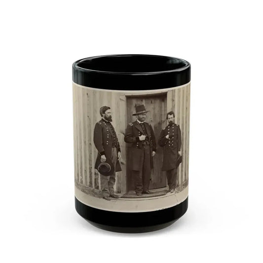 Gen. John A. Rawlins, Left, Gen. U.S. Grant, Center, And An Unidentified Officer (U.S. Civil War) Black Coffee Mug 15oz - Go Mug Yourself