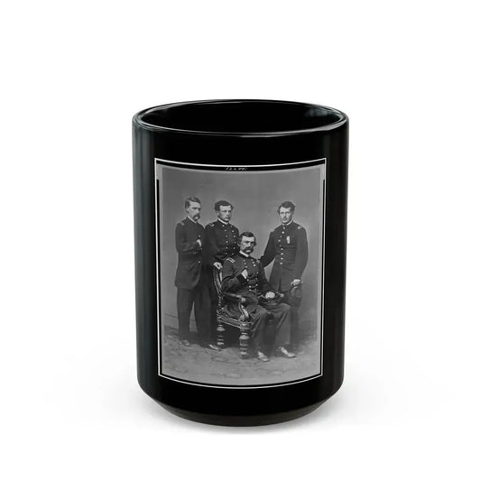 General Charles Griffin, Full-Length Portrait, Seated, With Three Aides Standing Behind Him (U.S. Civil War) Black Coffee Mug 15oz - Go Mug Yourself