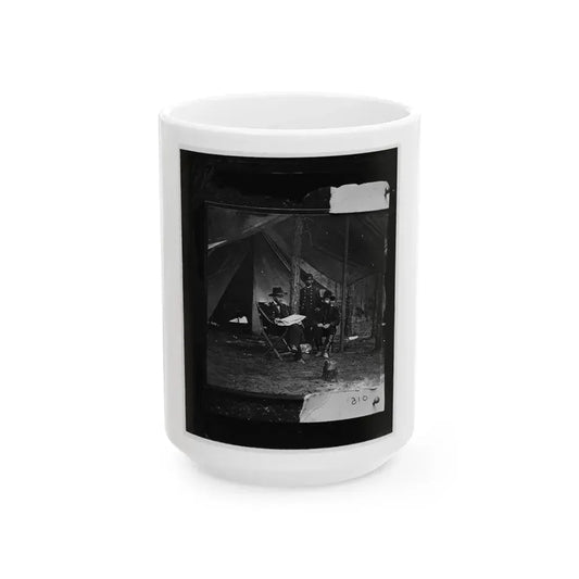 General Grant, Lt. Col. Bowers, And General Rawlins At Grant's Headquarters, Cold Harbor (U.S. Civil War) White Coffee Mug 15oz - Go Mug Yourself