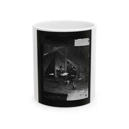 General Grant, Lt. Col. Bowers, And General Rawlins At Grant's Headquarters, Cold Harbor (U.S. Civil War) White Coffee Mug-11oz-Go Mug Yourself