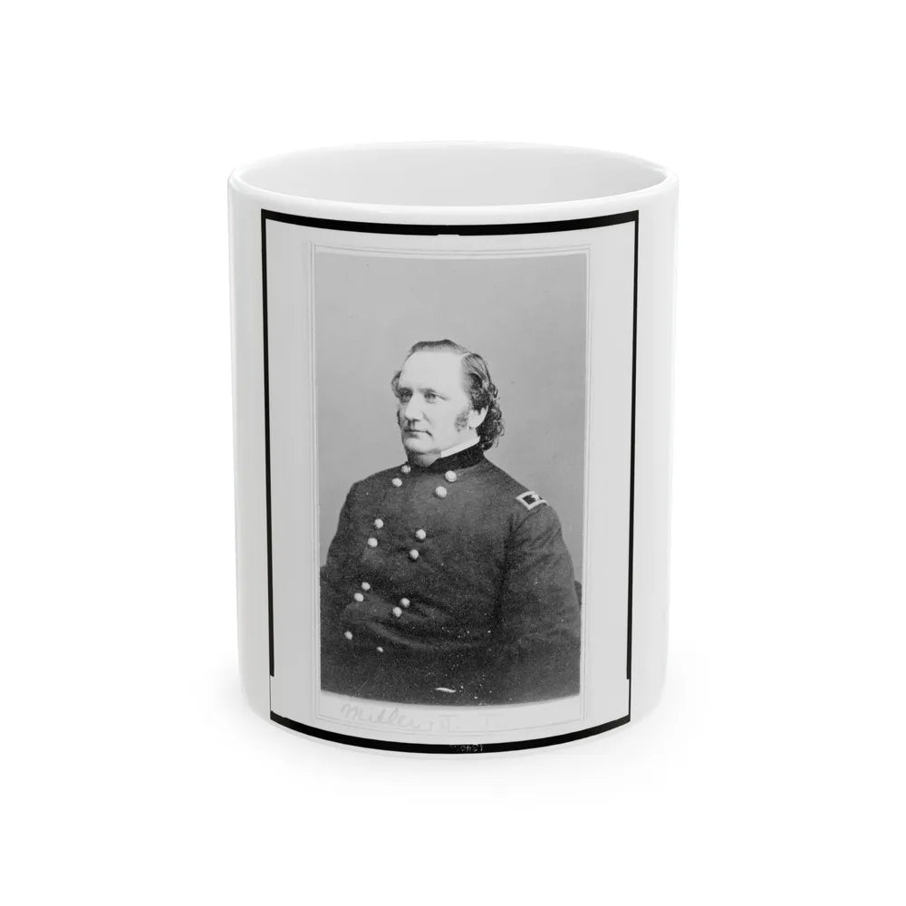 General Josiah Miller, Inspector General, Half-Length Portrait, Seated, Facing Left (U.S. Civil War) White Coffee Mug-11oz-Go Mug Yourself