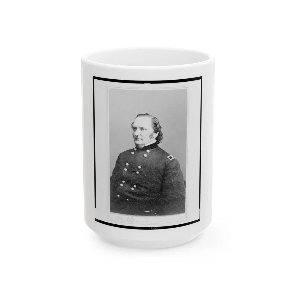 General Josiah Miller, Inspector General, Half-Length Portrait, Seated, Facing Left (U.S. Civil War) White Coffee Mug-15oz-Go Mug Yourself