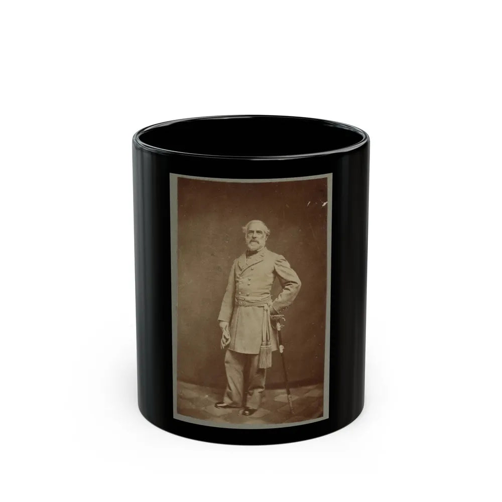 General Robert E. Lee, Full-Length Portrait, Standing, Facing Front, With Left Hand At Waist, On Sword, Wearing Military Uniform (U.S. Civil War) Black Coffee Mug-11oz-Go Mug Yourself