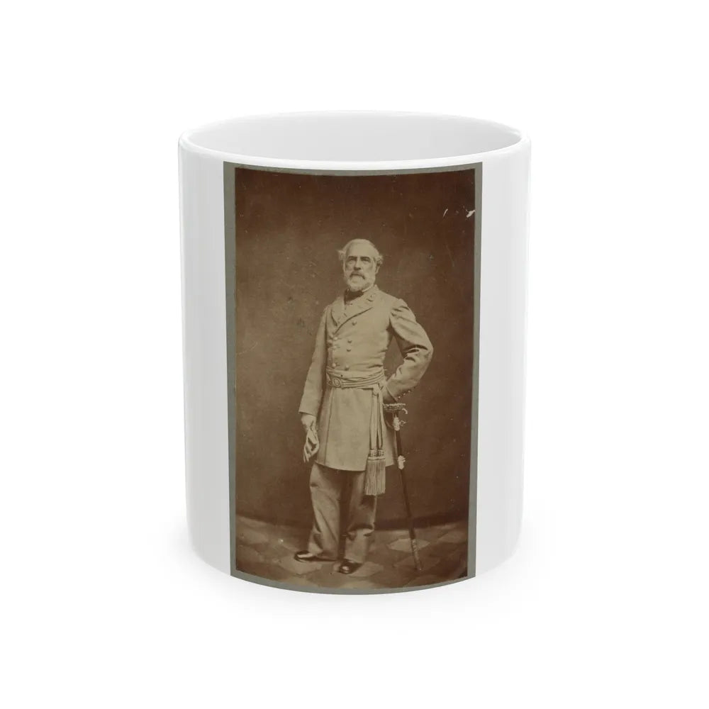 General Robert E. Lee, Full-Length Portrait, Standing, Facing Front, With Left Hand At Waist, On Sword, Wearing Military Uniform (U.S. Civil War) White Coffee Mug-11oz-Go Mug Yourself