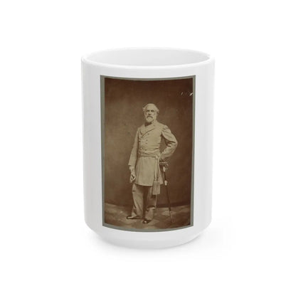 General Robert E. Lee, Full-Length Portrait, Standing, Facing Front, With Left Hand At Waist, On Sword, Wearing Military Uniform (U.S. Civil War) White Coffee Mug-15oz-Go Mug Yourself