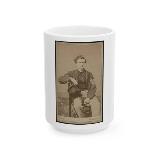 Geo. B. Field, Three-Quarter Length Studio Portrait, Sitting In Chair, Facing Slightly Right, Wearing Military Uniform (U.S. Civil War) White Coffee Mug-15oz-Go Mug Yourself