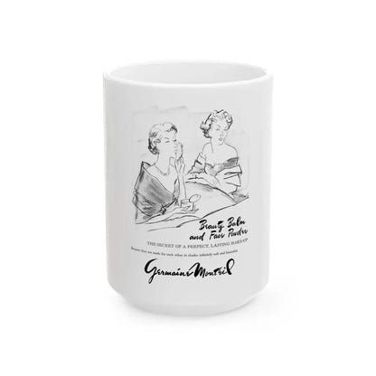 Germaine Monteil advt, Beauty Balm and Face Powder, 1950 - White Coffee Mug 15oz - Go Mug Yourself