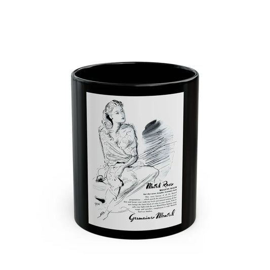 Germaine Monteil advt, Muted Rose, 1945 - Black Coffee Mug 11oz - Go Mug Yourself