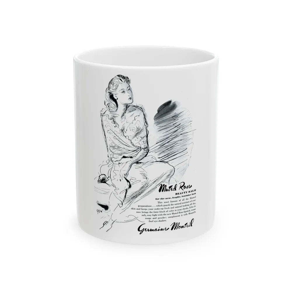 Germaine Monteil advt, Muted Rose, 1945 - White Coffee Mug 11oz - Go Mug Yourself