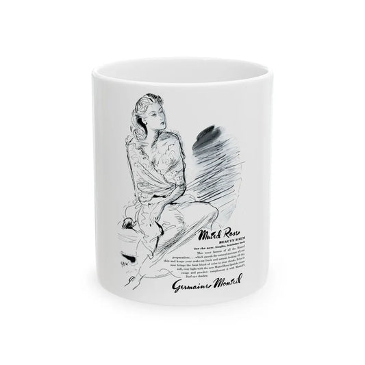 Germaine Monteil advt, Muted Rose, 1945 - White Coffee Mug 11oz - Go Mug Yourself
