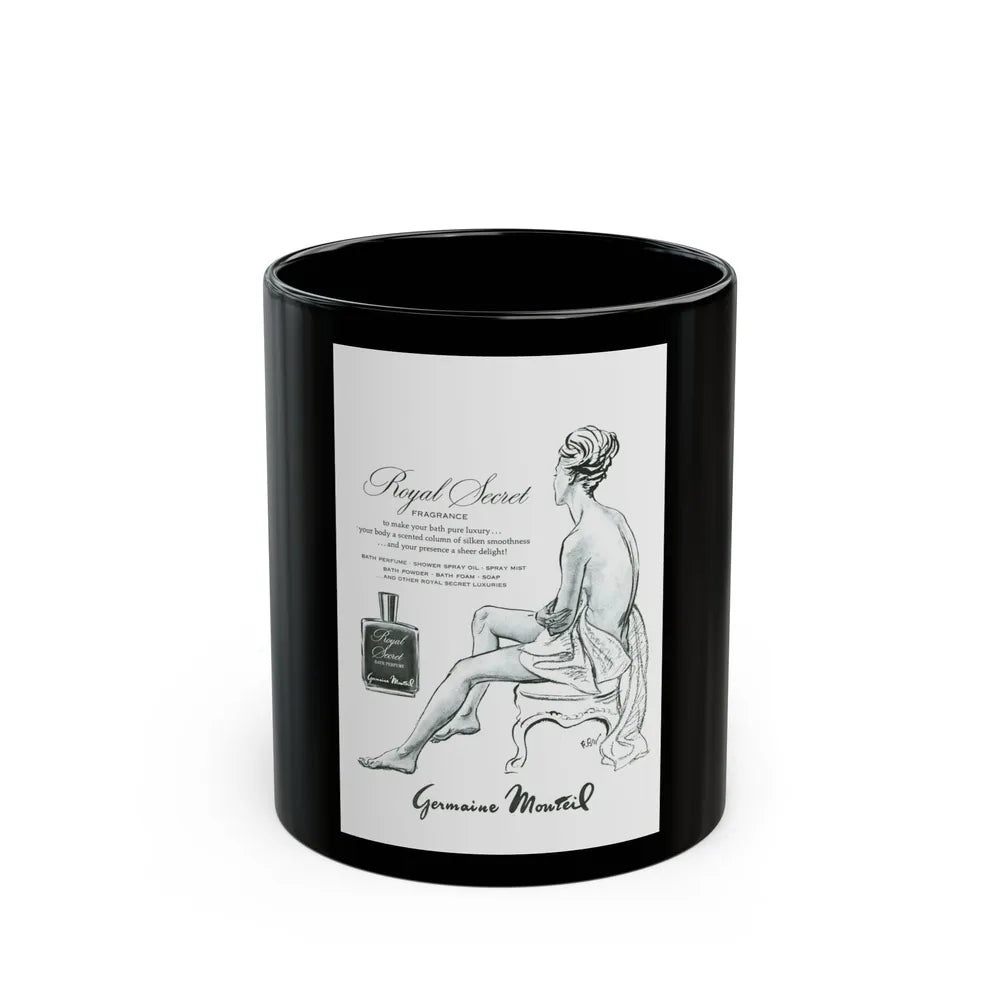 Germaine Monteil advt, Royal Secret, 1947 - Black Coffee Mug 11oz - Go Mug Yourself