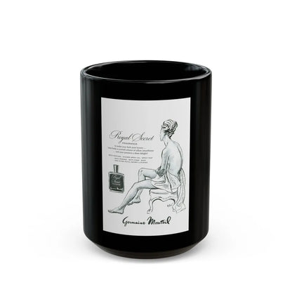 Germaine Monteil advt, Royal Secret, 1947 - Black Coffee Mug 15oz - Go Mug Yourself