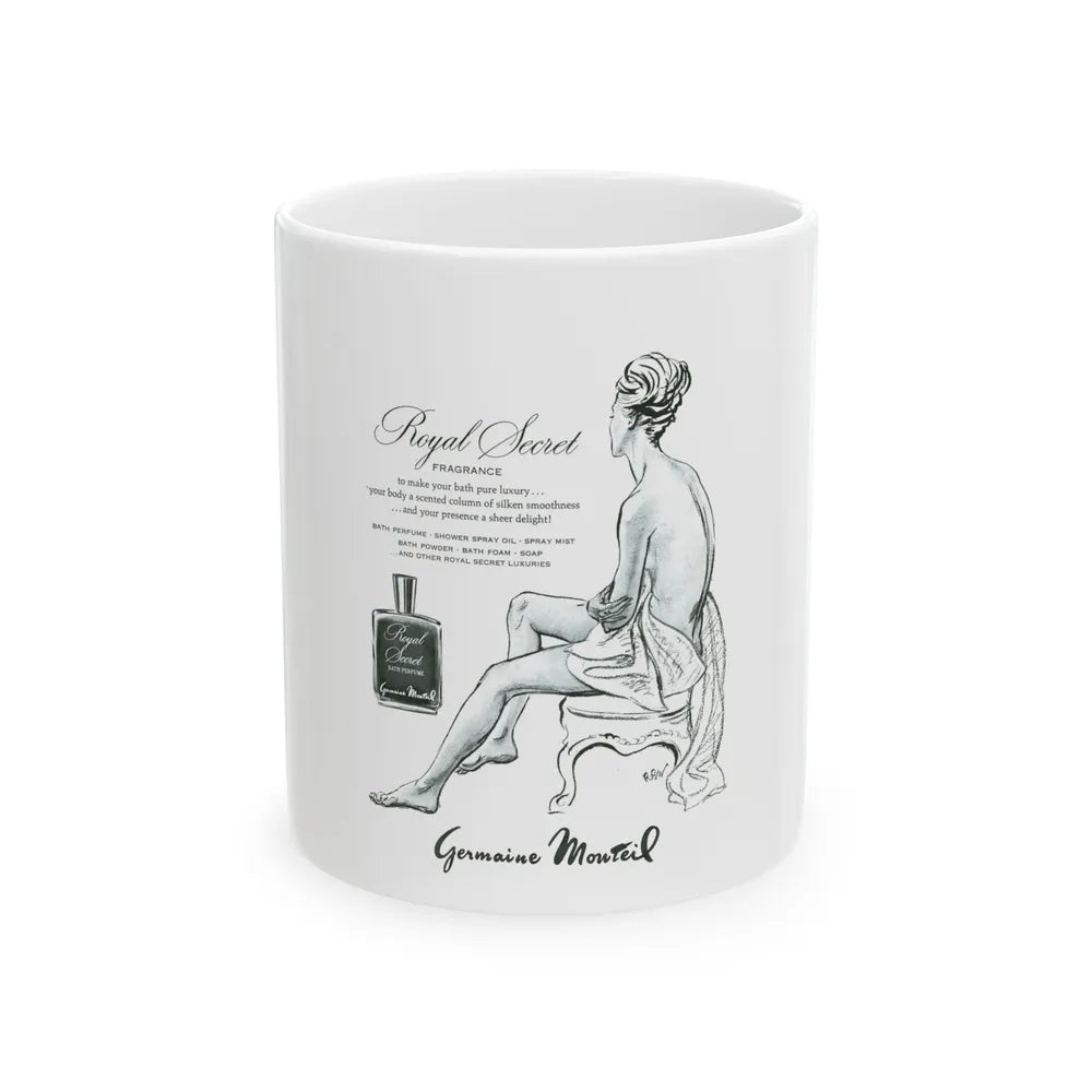 Germaine Monteil advt, Royal Secret, 1947 - White Coffee Mug 11oz - Go Mug Yourself