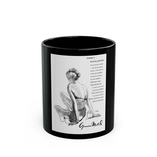 Germaine Monteil advt, Summer's burning question, 1947 - Black Coffee Mug 11oz - Go Mug Yourself