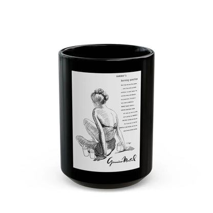 Germaine Monteil advt, Summer's burning question, 1947 - Black Coffee Mug 15oz - Go Mug Yourself