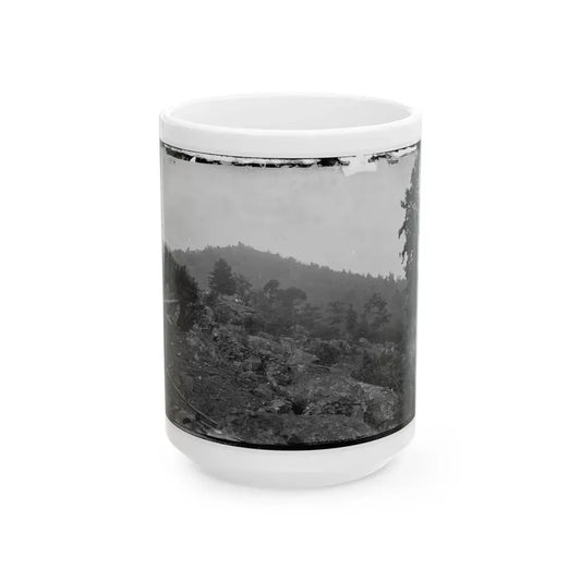 Gettysburg, Pa. Breastworks On Little Round Top; Round Top In Distance (U.S. Civil War) White Coffee Mug 15oz - Go Mug Yourself