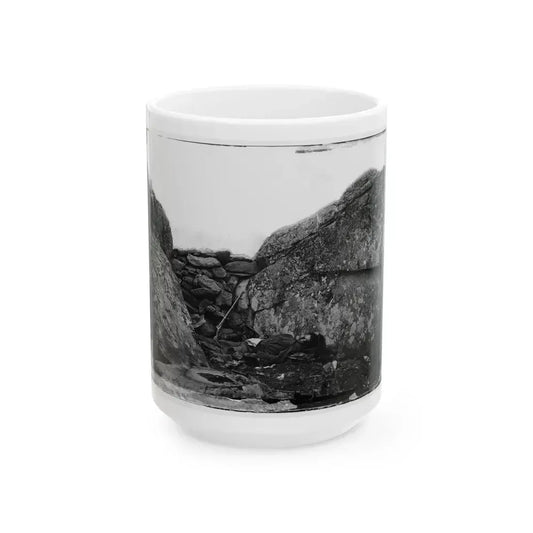 Gettysburg, Pa. Dead Confederate Soldier In Devil's Den (U.S. Civil War) White Coffee Mug 15oz - Go Mug Yourself