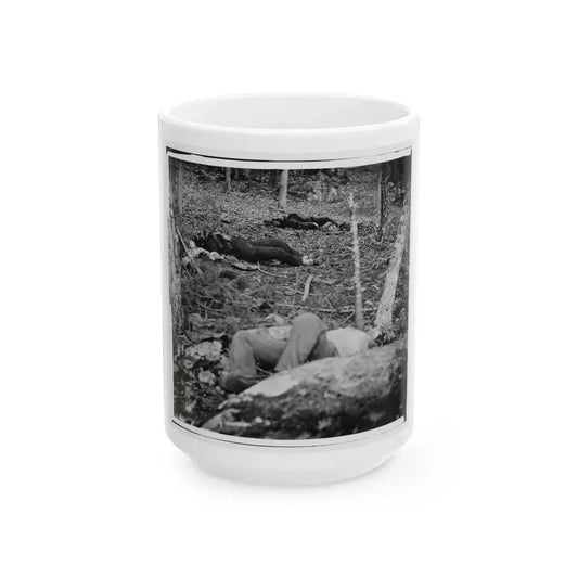 Gettysburg, Pa. Four Dead Soldiers In The Woods Near Little Round Top (U.S. Civil War) White Coffee Mug 15oz - Go Mug Yourself