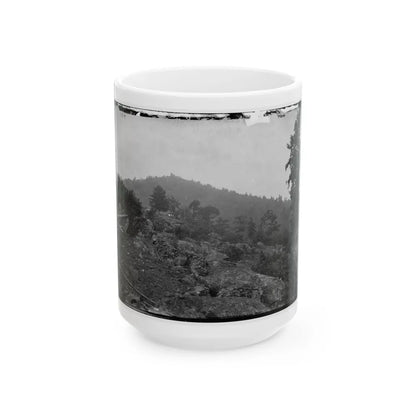 Gettysburg, Pa. Breastworks On Little Round Top; Round Top In Distance (U.S. Civil War) White Coffee Mug-15oz-Go Mug Yourself