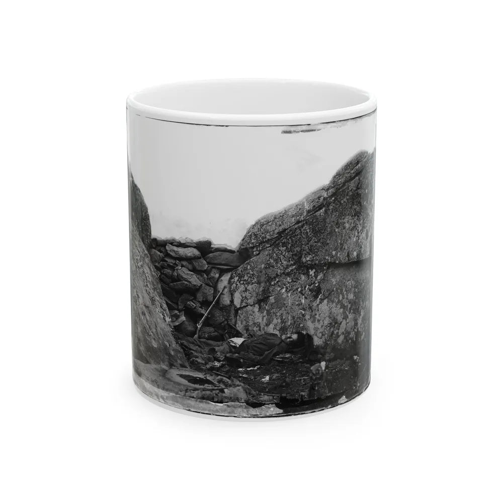 Gettysburg, Pa. Dead Confederate Soldier In Devil's Den (U.S. Civil War) White Coffee Mug-11oz-Go Mug Yourself