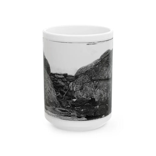 Gettysburg, Pa. Dead Confederate Soldier In Devil's Den (U.S. Civil War) White Coffee Mug-15oz-Go Mug Yourself