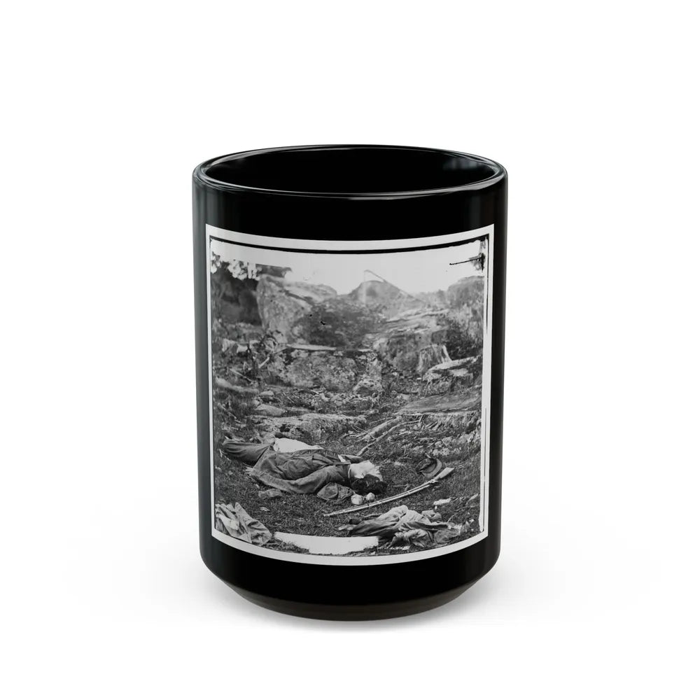 Gettysburg, Pa. Dead Confederate Soldiers In The Devil's Den (U.S. Civil War) Black Coffee Mug-15oz-Go Mug Yourself