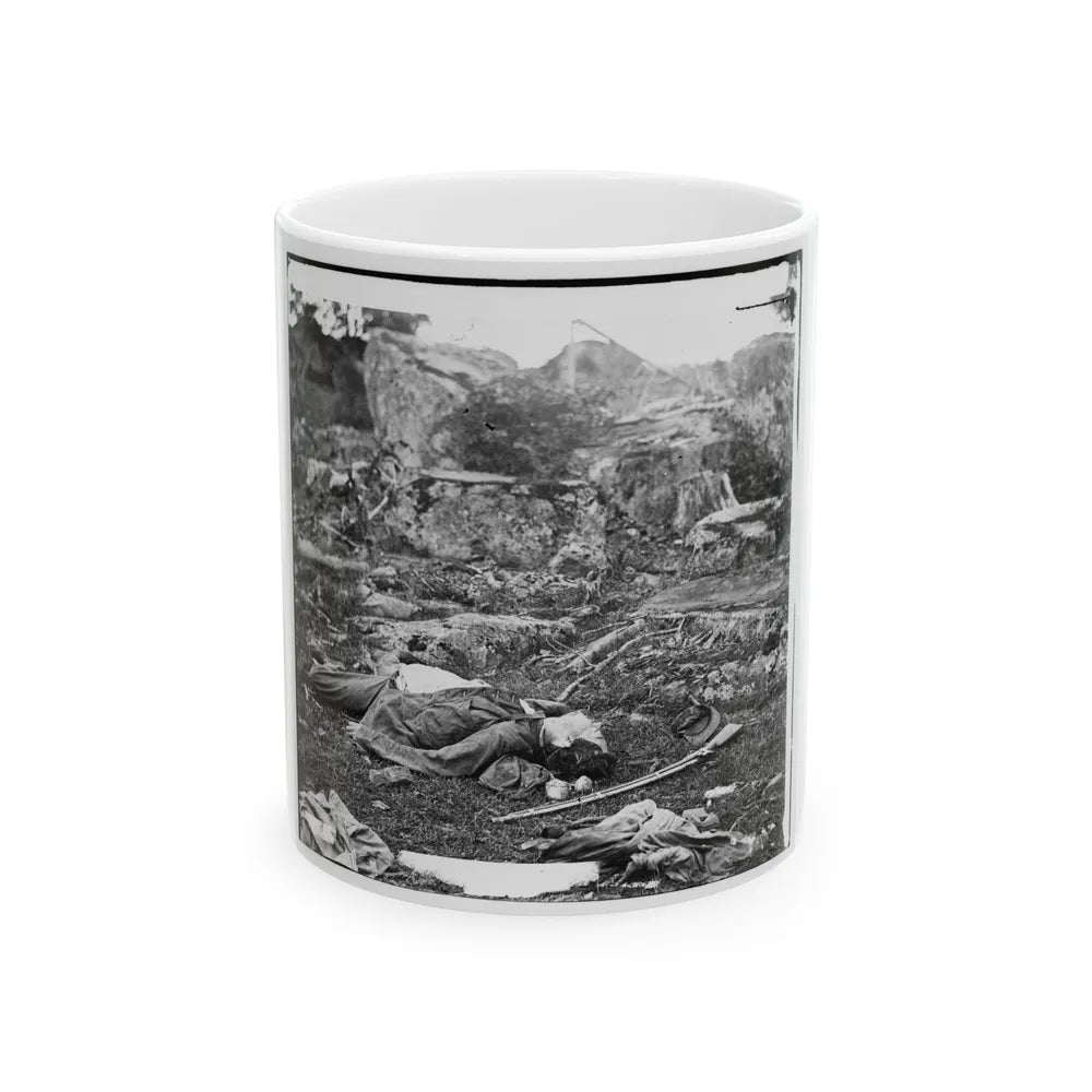 Gettysburg, Pa. Dead Confederate Soldiers In The Devil's Den (U.S. Civil War) White Coffee Mug-11oz-Go Mug Yourself