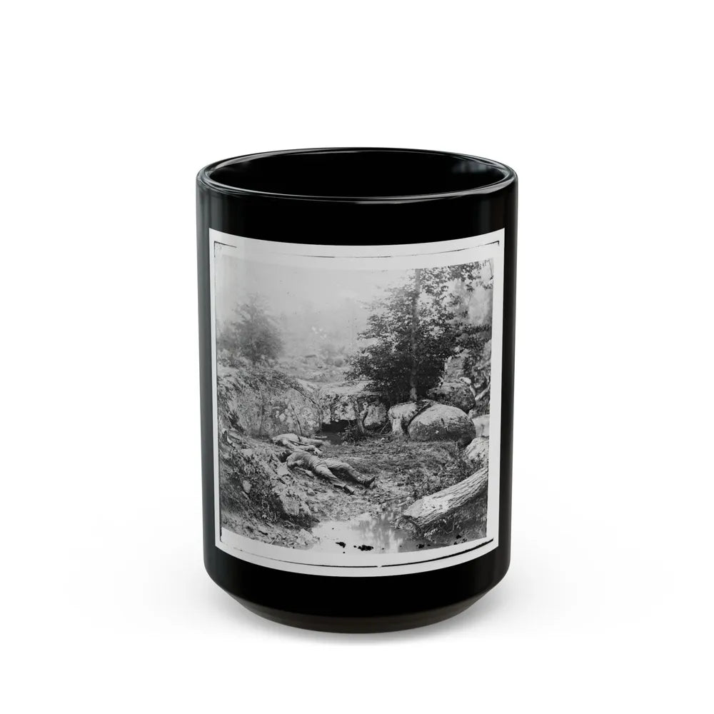 Gettysburg, Pa. Dead Confederate Soldiers In The Slaughter Pen At The Foot Of Little Round Top (U.S. Civil War) Black Coffee Mug-15oz-Go Mug Yourself