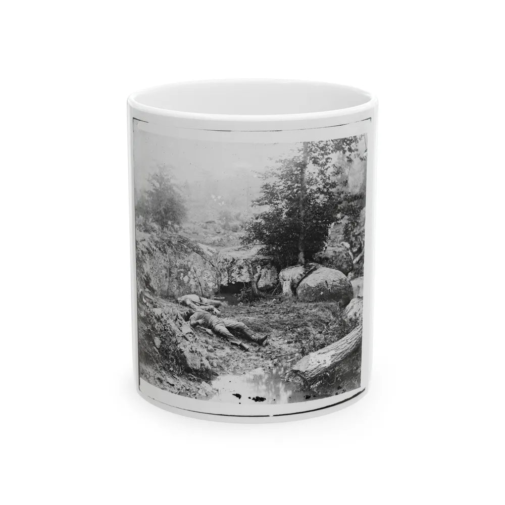 Gettysburg, Pa. Dead Confederate Soldiers In The Slaughter Pen At The Foot Of Little Round Top (U.S. Civil War) White Coffee Mug-11oz-Go Mug Yourself