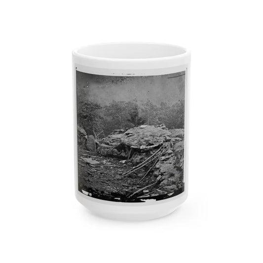 Gettysburg, Pa. Interior View Of Breastworks On Extreme Left Of The Federal Line (U.S. Civil War) White Coffee Mug-15oz-Go Mug Yourself