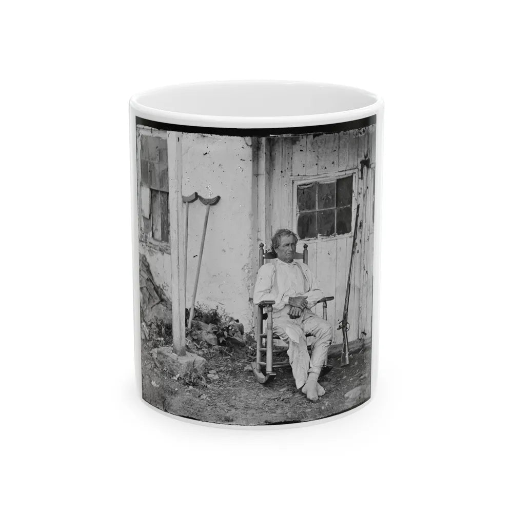 Gettysburg, Pa. John L. Burns, The Old Hero Of Gettysburg, With Gun And Crutches (U.S. Civil War) White Coffee Mug-11oz-Go Mug Yourself