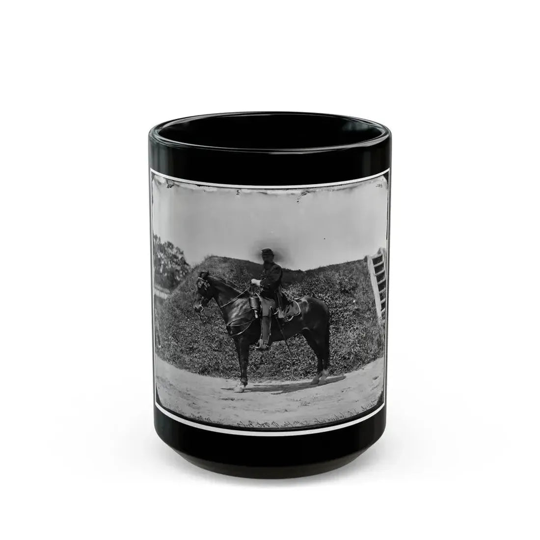 Gettysburg, Pennsylvania. Lt. Col. Samuel K. Schwenk, 50th Pennsylvania Infantry (Seated On Horse) (U.S. Civil War) Black Coffee Mug 15oz - Go Mug Yourself
