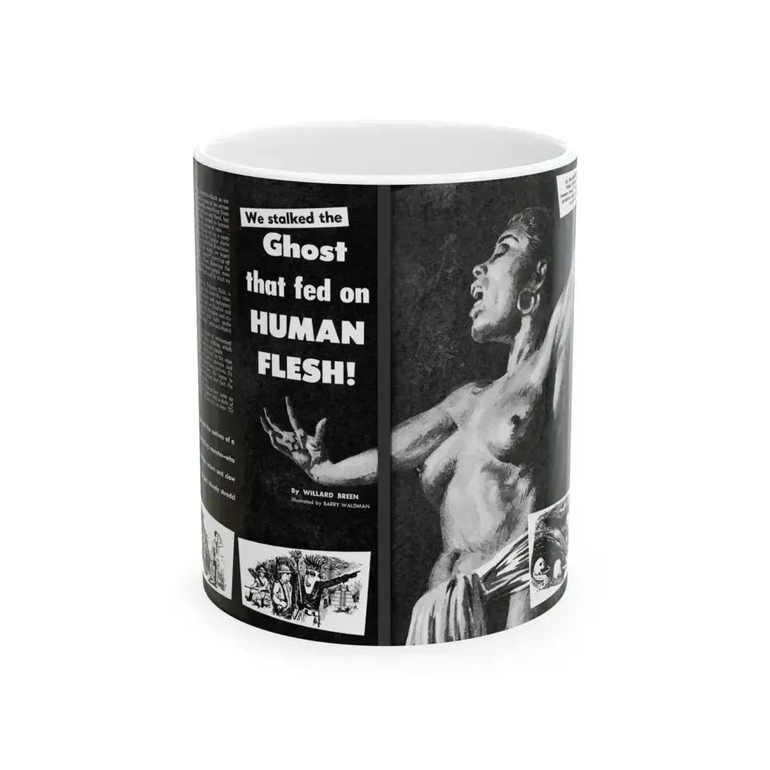 Ghost that fed on Human Flesh, Real Men magazine, December 1958 - White Coffee Mug 11oz - Go Mug Yourself