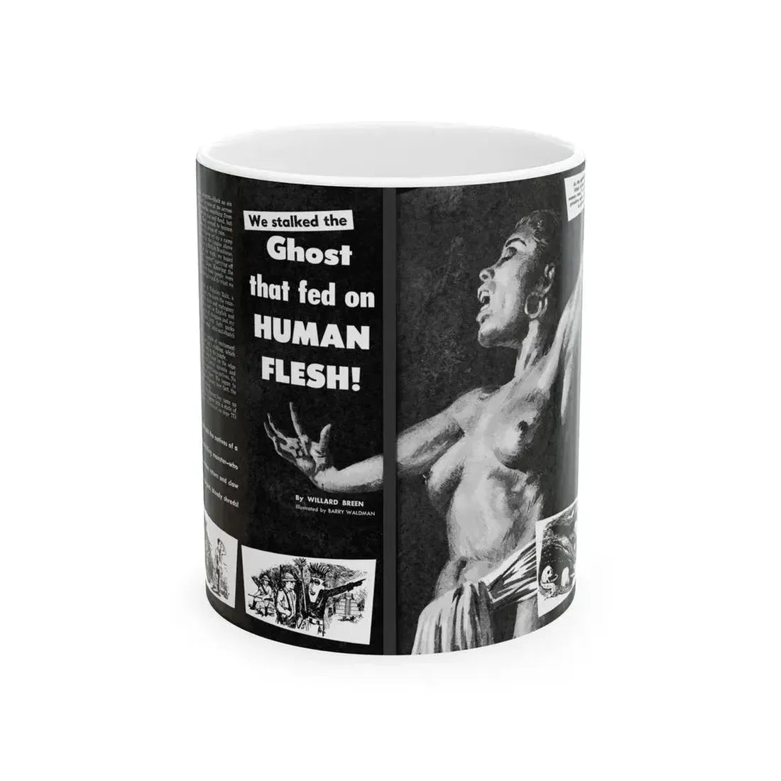 Ghost that fed on Human Flesh, Real Men magazine, December 1958 - White Coffee Mug 11oz - Go Mug Yourself