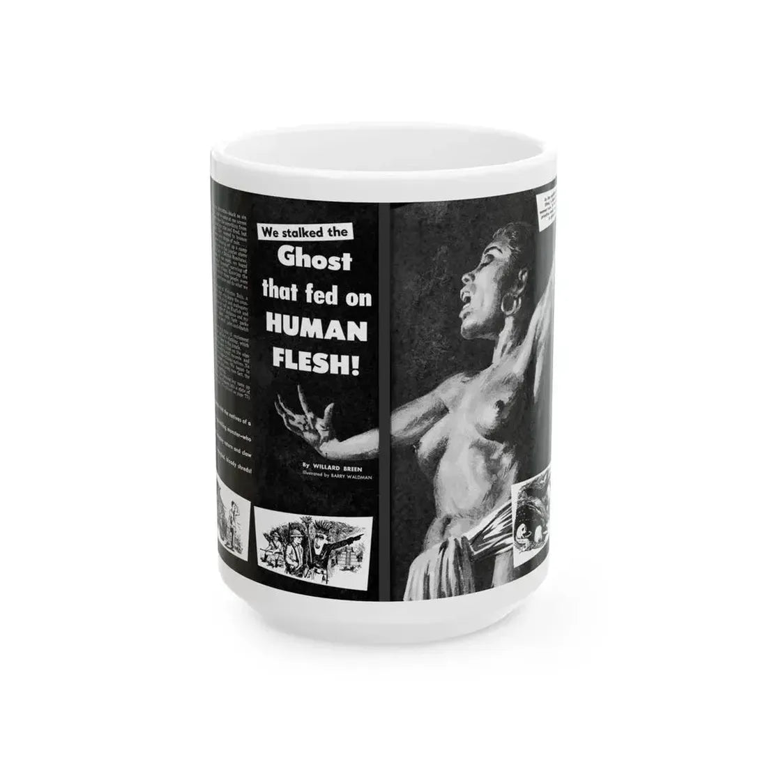 Ghost that fed on Human Flesh, Real Men magazine, December 1958 - White Coffee Mug 15oz - Go Mug Yourself
