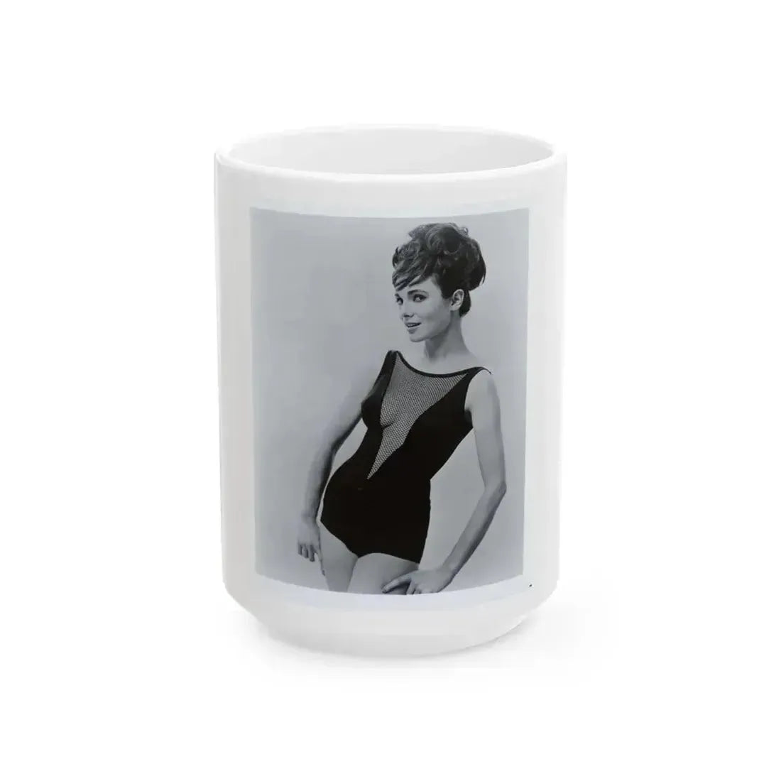 Gila Golan #06 - 8x10 B&W Upper Body Cheesecake Photo from Mid 60's (Vintage Female Icon) White Coffee Mug 15oz - Go Mug Yourself