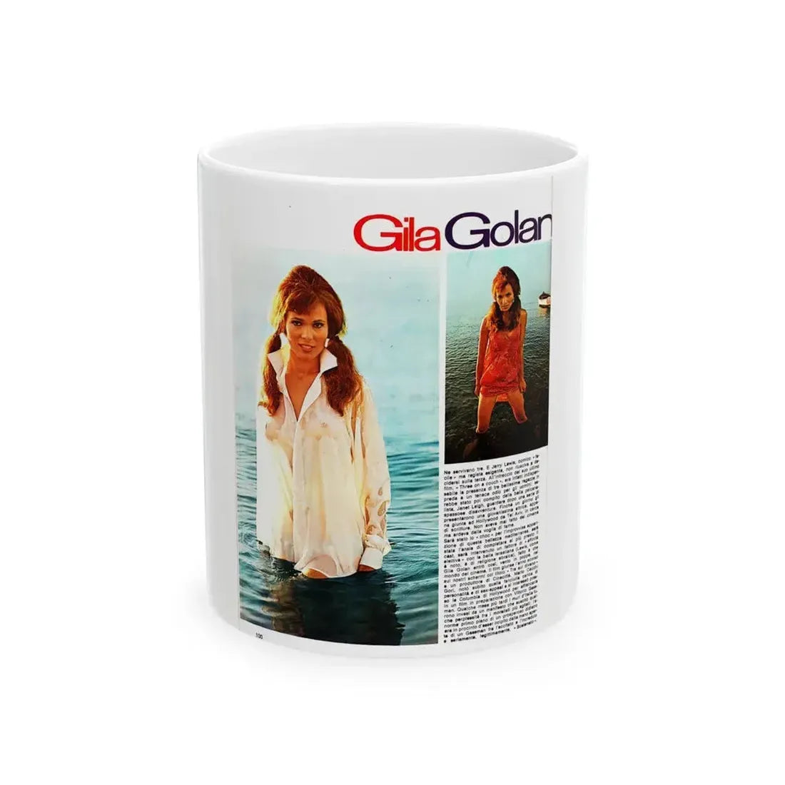 Gila Golan #128 - See through white wet top 1 (Vintage Female Icon) White Coffee Mug 11oz - Go Mug Yourself